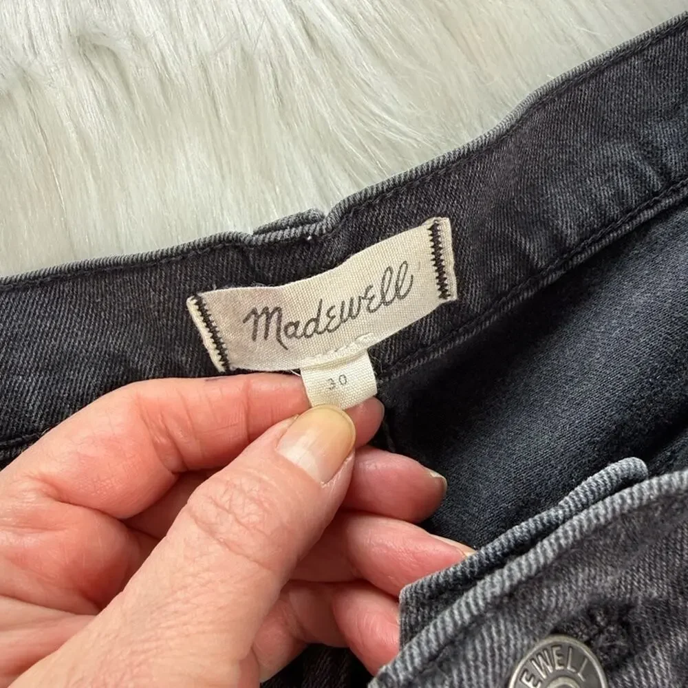Madewell Washed Black Denim Button Through Boy Shorts